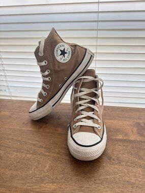 Converse High Top Sneakers in Tan with White Accents